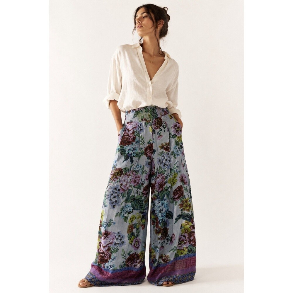 Maeve by Anthropologie Floral Border Print Wide Leg Palazzo Pants Size 4